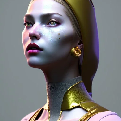 Russian woman, painted face, rounded face, glow, trap style, leather, gold, white, latex coat, nose piercing, soft color, highly detailed, art stations, concept art, smooth, unreal engine 5, god rays, ray tracing, RTX, lumen lighting, ultra detail, volumetric lighting, 3d, finely drawn, high definition, high resolution, neon background.