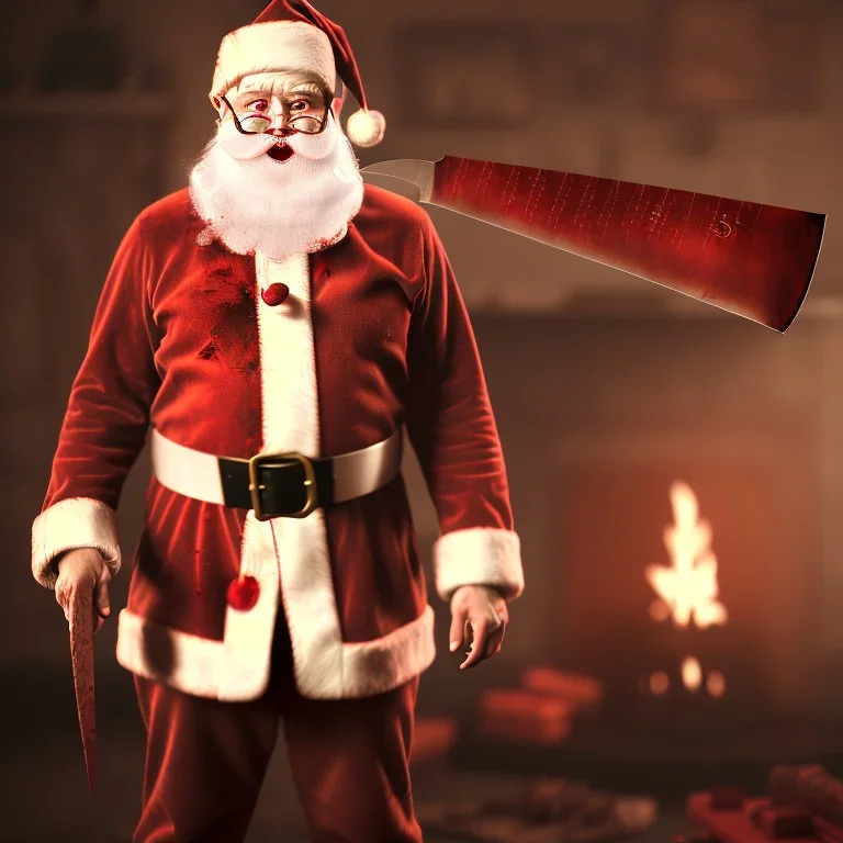 Photo, Santa Claus, blood and guts, butcher knife, meat cleaver, Satanic