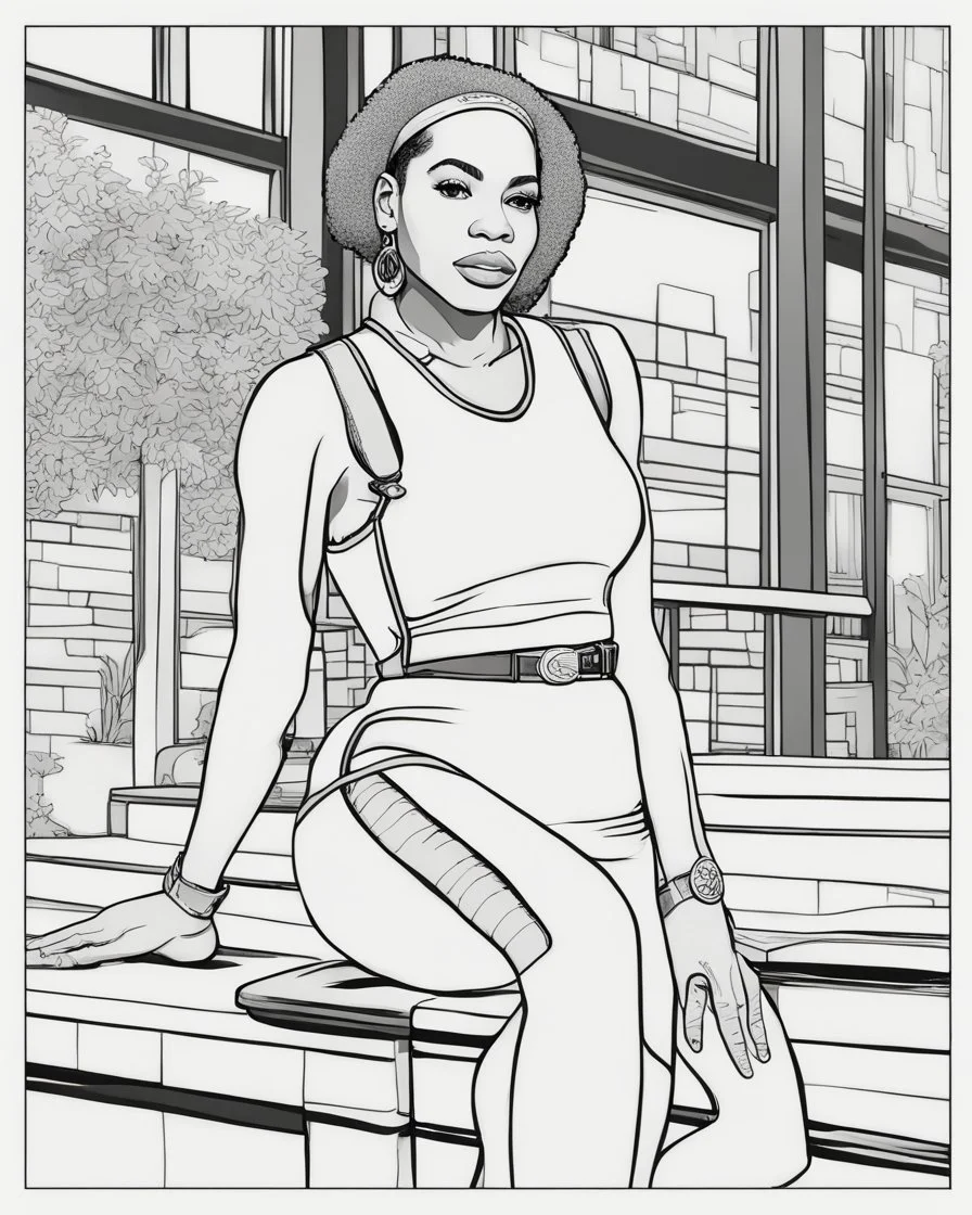 coloring page for teens, simple outlines art, clip art, outline drawing, bold outlines, clean and clear outlines, no tones color, no color, no detailed art, art full view, wide angle, white background, Serena Williams