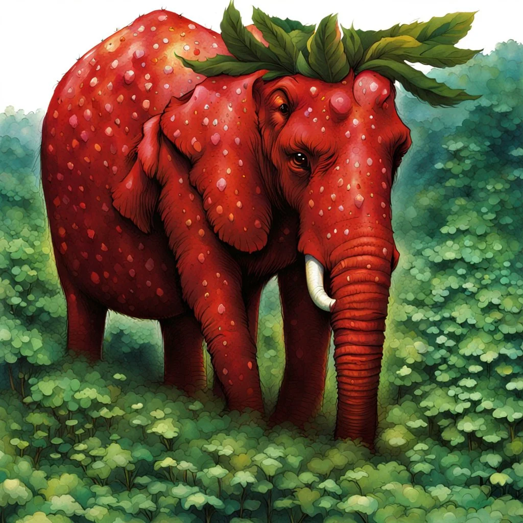 fantasy 90's tcg art of red strawberry elephant