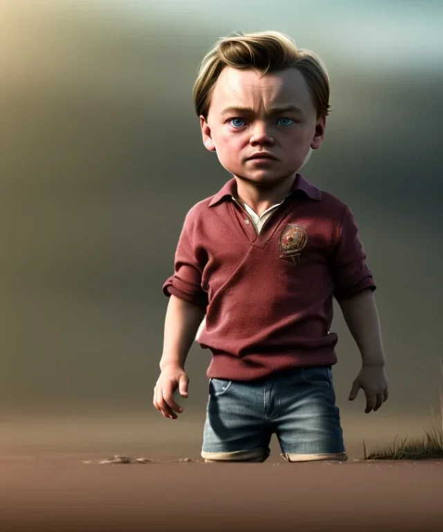 Leonardo di caprio toddler, full body, shoe, car, dramatic lighting, hyper realistic