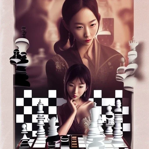 Japanese actress playing chess