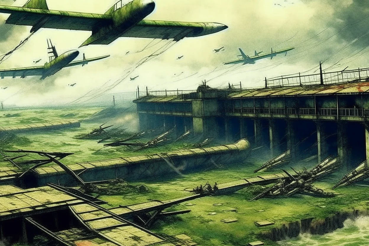 The Last of us FEDRA Military Hiroshima Bombing, no people just scenery and planes.