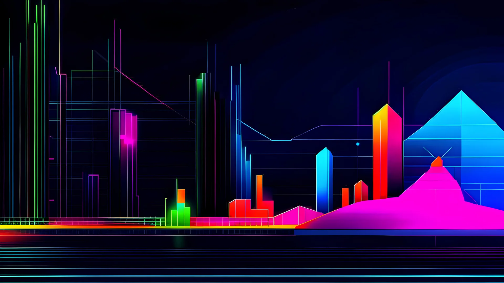 Design a minimalist 8K landscape evoking the world of finance. Against a simple, electric backdrop, use neon-lit graphs to convey market trends. Keep the space uncluttered, focusing on each graph as a beacon of insight amidst the shadows. keep it as minimalist as possible, clean and simple