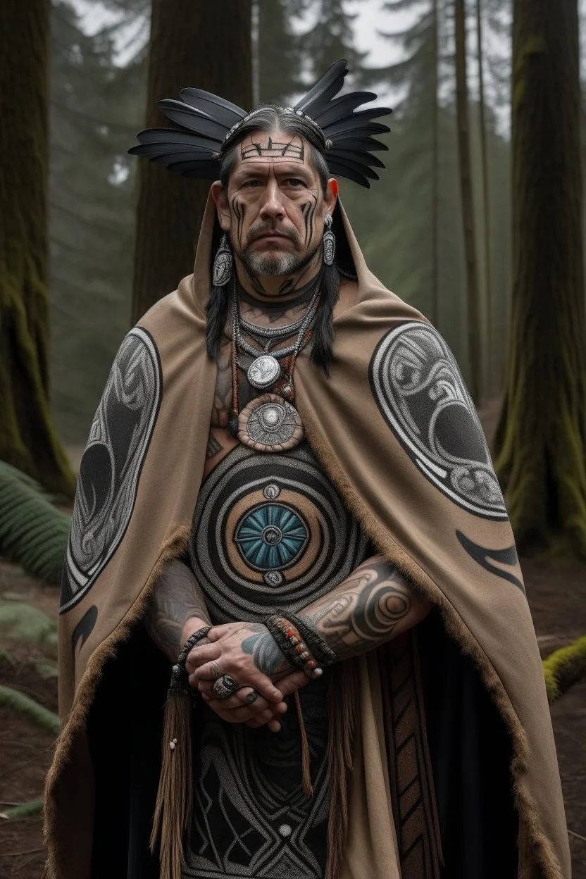 celtic native american warrior with tribal tattoos and cloak