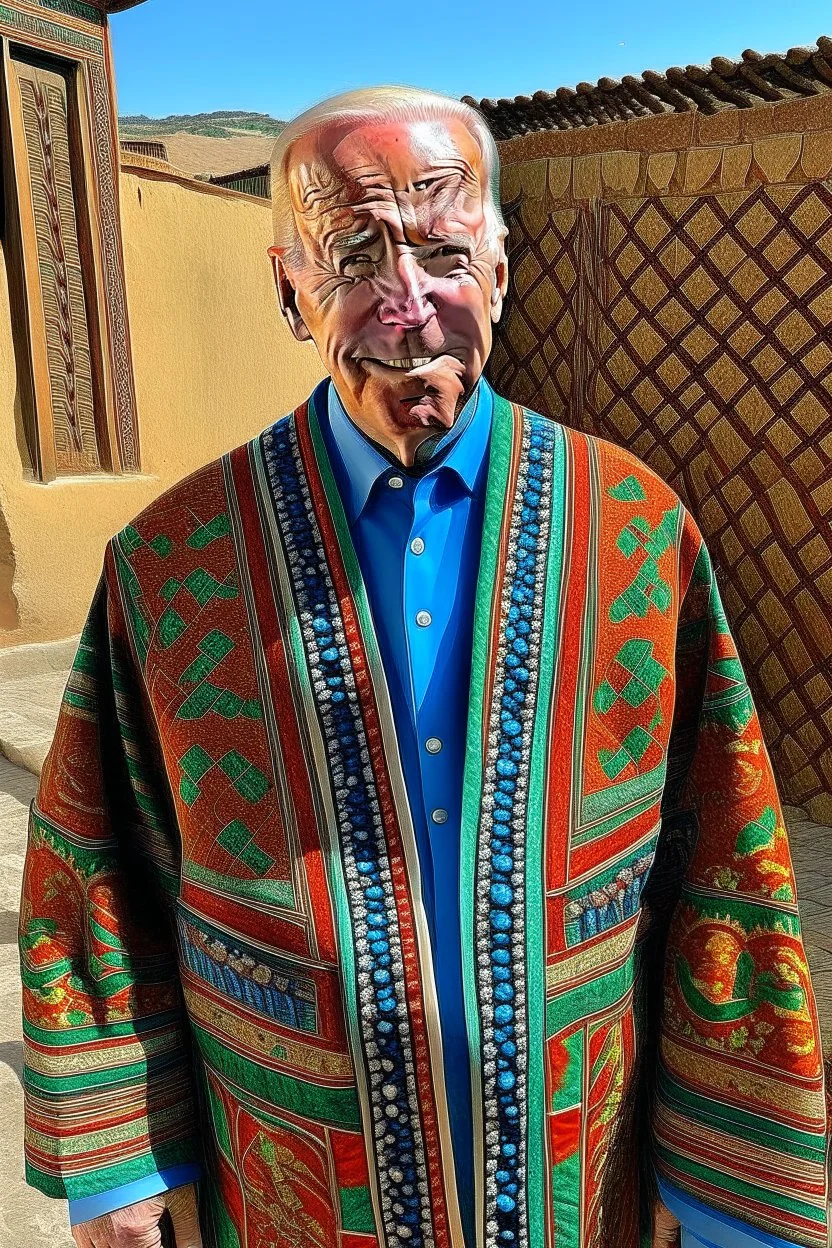 صورة لجو بايدن يلبس اللباس المغربي في المغرب