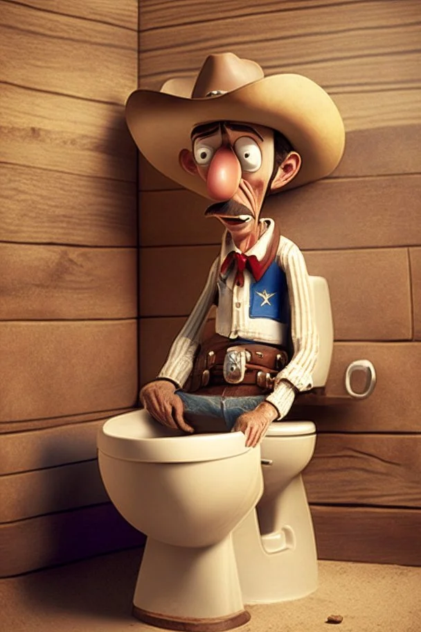 Woody the cowboy sitting on a toilet