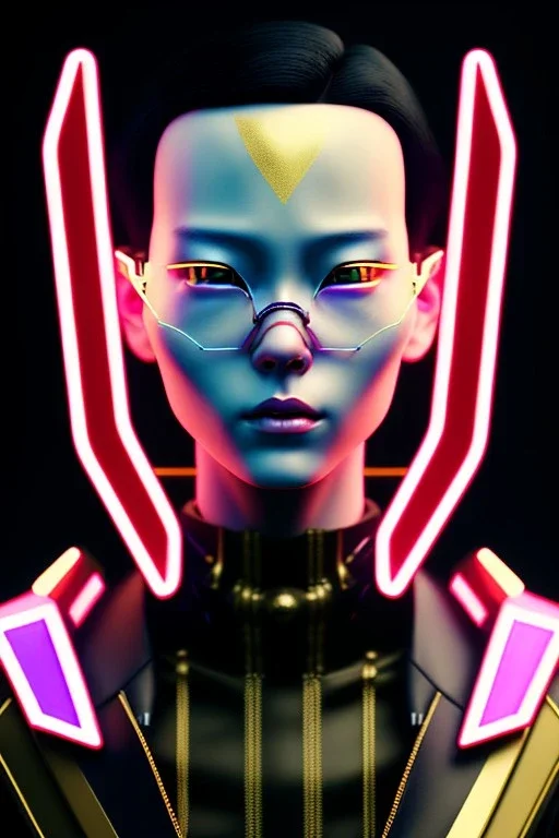 MCU Portrait, Front image. cyberpunk Asian woman, pink short hair. Ceramic, rabbit mask, latex suit. Red, black, gold, color. Punk style, minimal details. highly detailed, concept art, smooth, unreal engine 5, god rays, ray tracing, RTX, lumen lighting, ultra detail, volumetric lighting, 3d, finely drawn, high definition, high resolution.