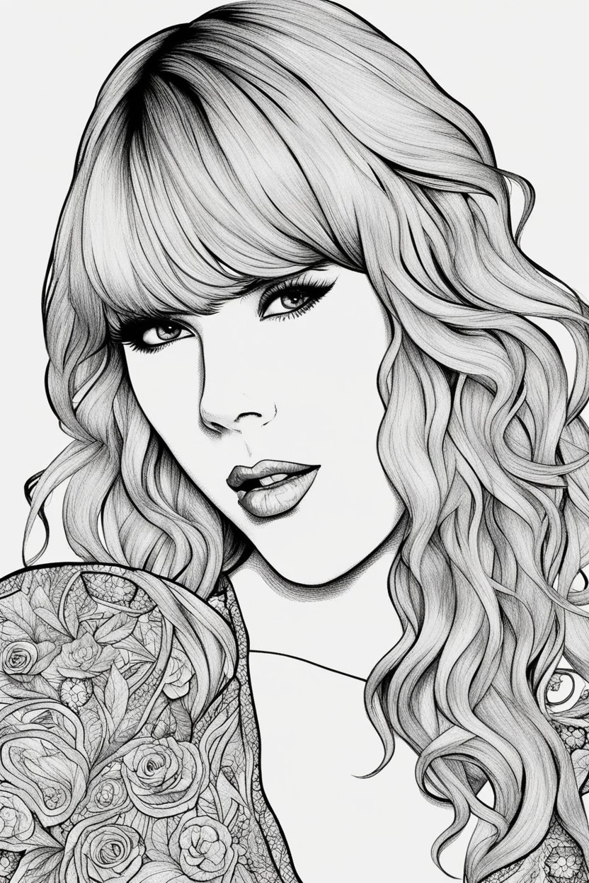 coloring pages of taylor swift for adults, Designs Black and white, No Shading