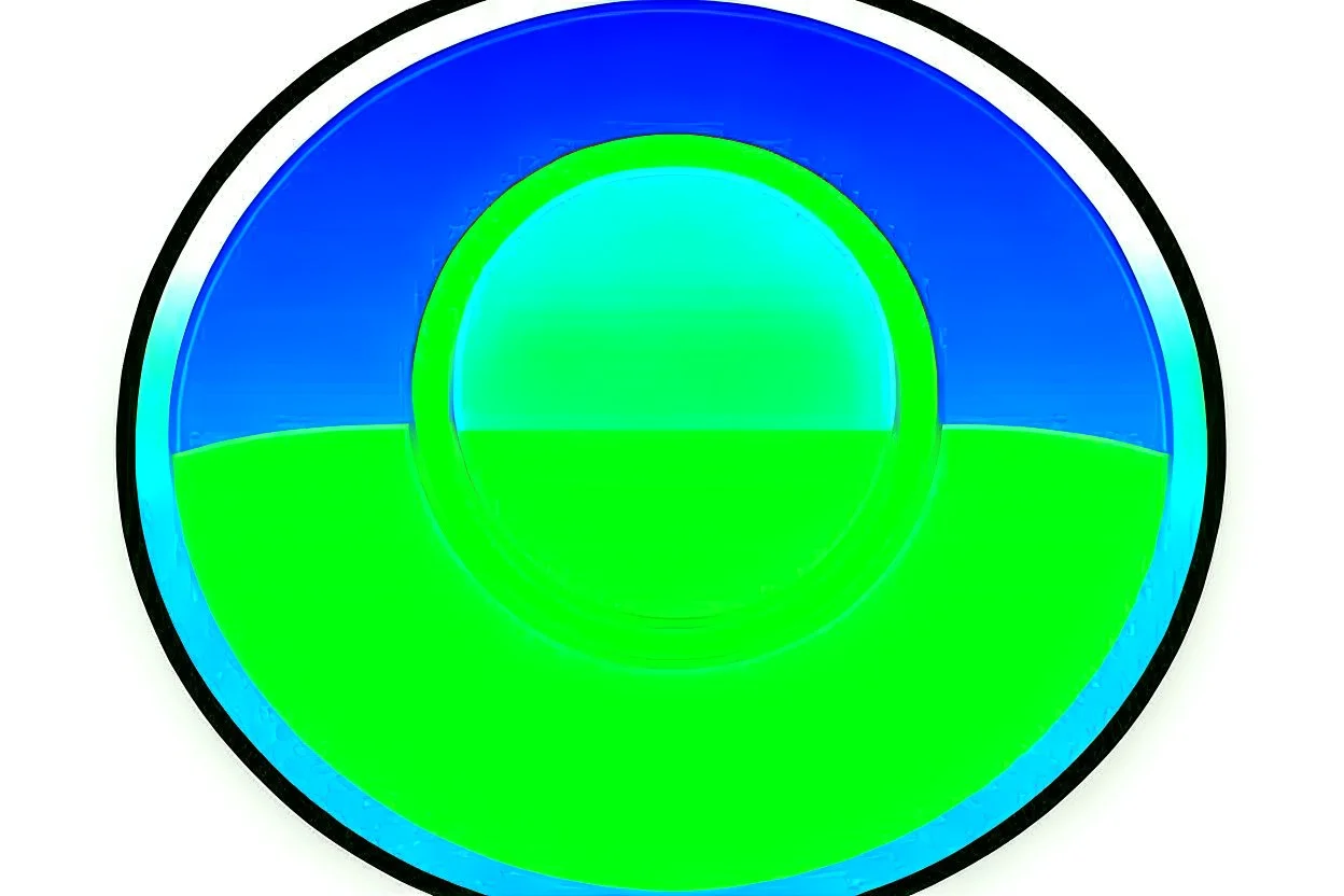 green play button in the middle of circle, blue and green