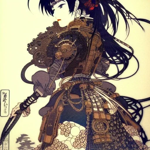 beautiful steampunk huge girl, hyper detailed, hyperdetailed, intricately detailed, illustration by <Katsushika Hokusai> <Yoji Shinkawa>,