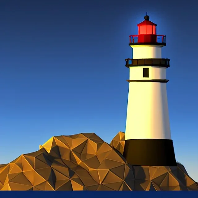 low poly scenery lighthouse by night