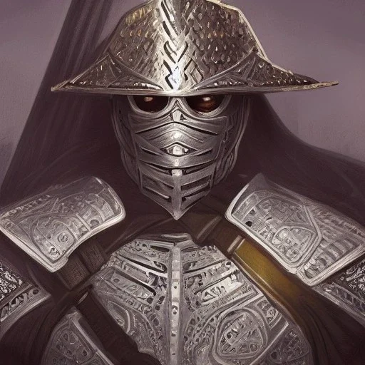 portrait,"Insanely detailed photograph of an armored mariachi warrior with sword", intricate chainmail charo,large Sombrero,elegant, detailed D20 flair, digital painting, artstation, concept art, smooth, sharp focus, illustration, art by artgerm and greg rutkowski and alphonse mucha, 8 k