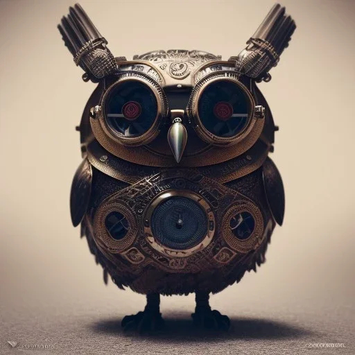 Steampunk Owl, tilt shift,miniature, extreme detail, Photorealism, macro lens 70mm, cinema4d, HDR, 8k, unreal engine 5