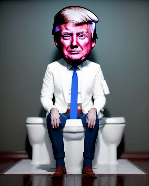 Donald Trump sitting in toilet scene, pants down, realistic image, hooper style, casual, concept art, smooth, unreal engine 5, god lights, ray tracing, RTX, lumen lighting, ultra detail, volumetric lighting, 3d.