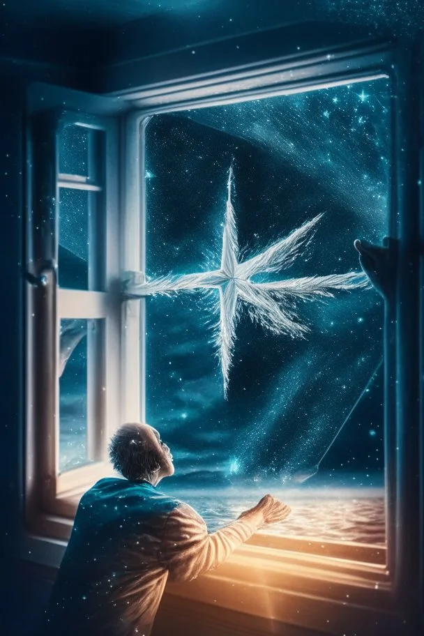 doctor cutting window off patient , with background angel star field seen in the window of a boat, 4 k, trending art, depth of field