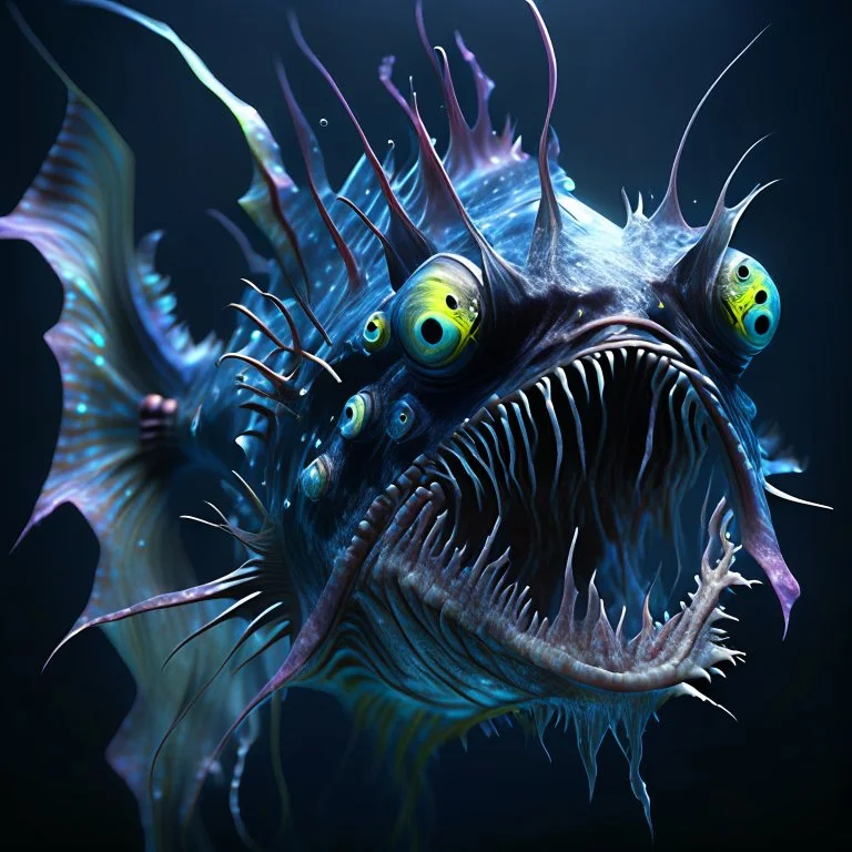 fluid ink angler fish creature, unreal engine 5, 8k resolution, photorealistic, ultra detailed