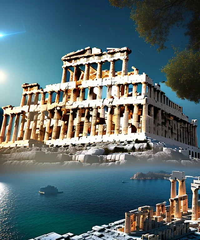 Acropolis of Athens , 8k resolution holographic astral cosmic illustration mixed media by Pablo Amaringo . midjourney style, 8k, photorealistic, cinematic lighting, dramatic, atmosphereric,