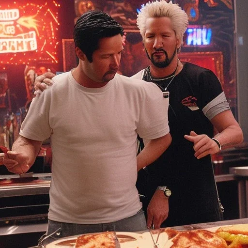 Guy Fieri consoling Sad Keanu on the Food Network