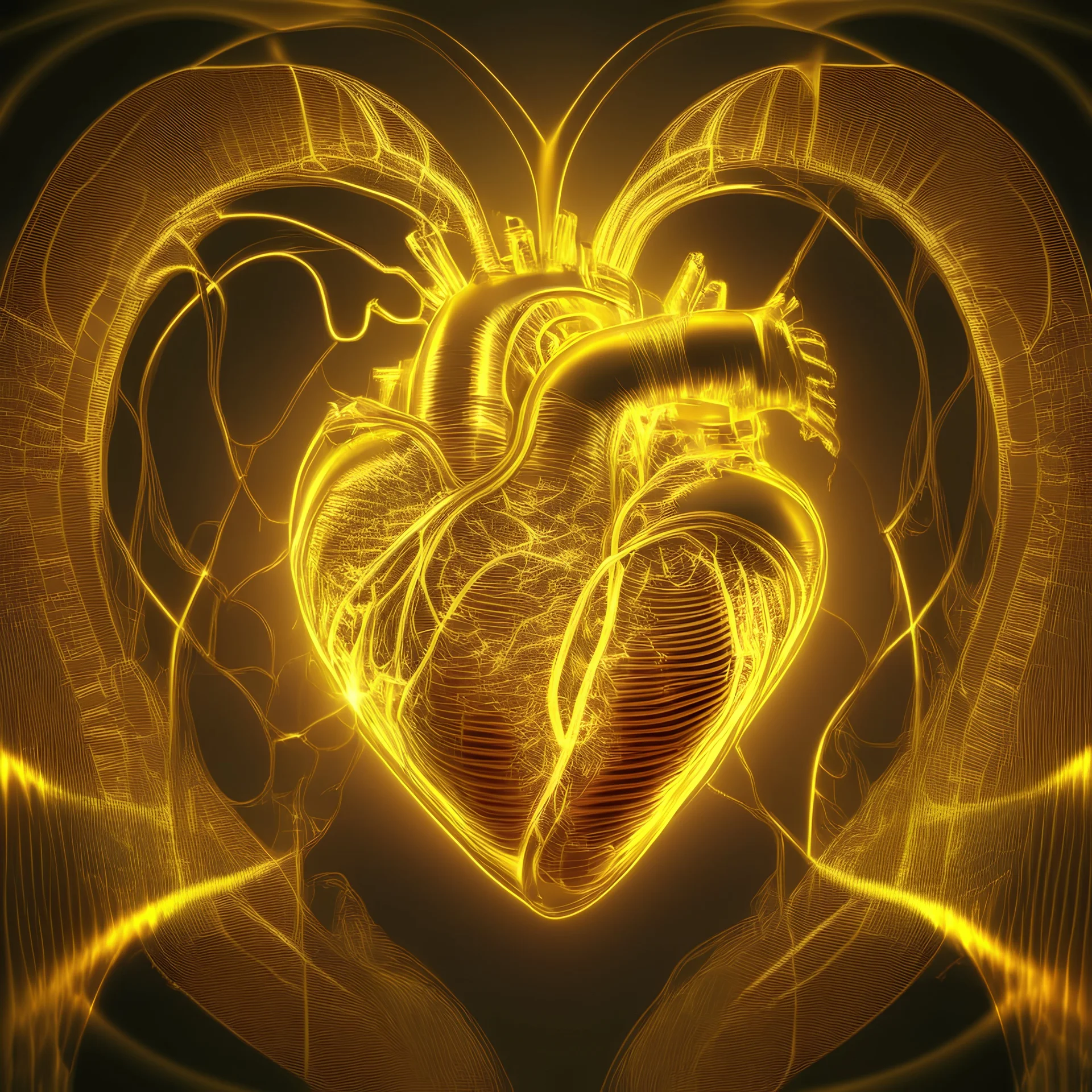 electric heart in golden tapestry