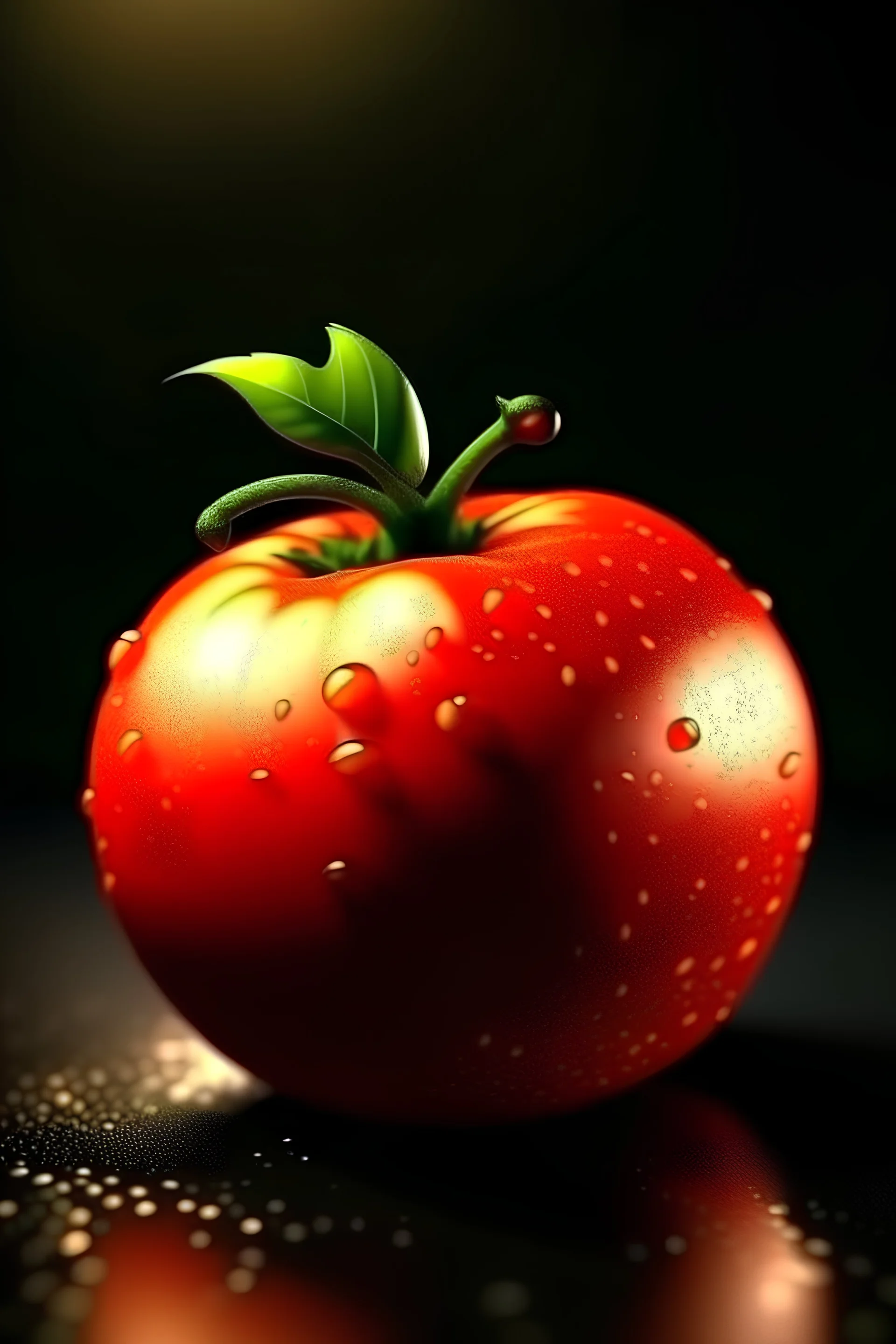Tomato. Realistic photo. HD. Glowing. 3d style