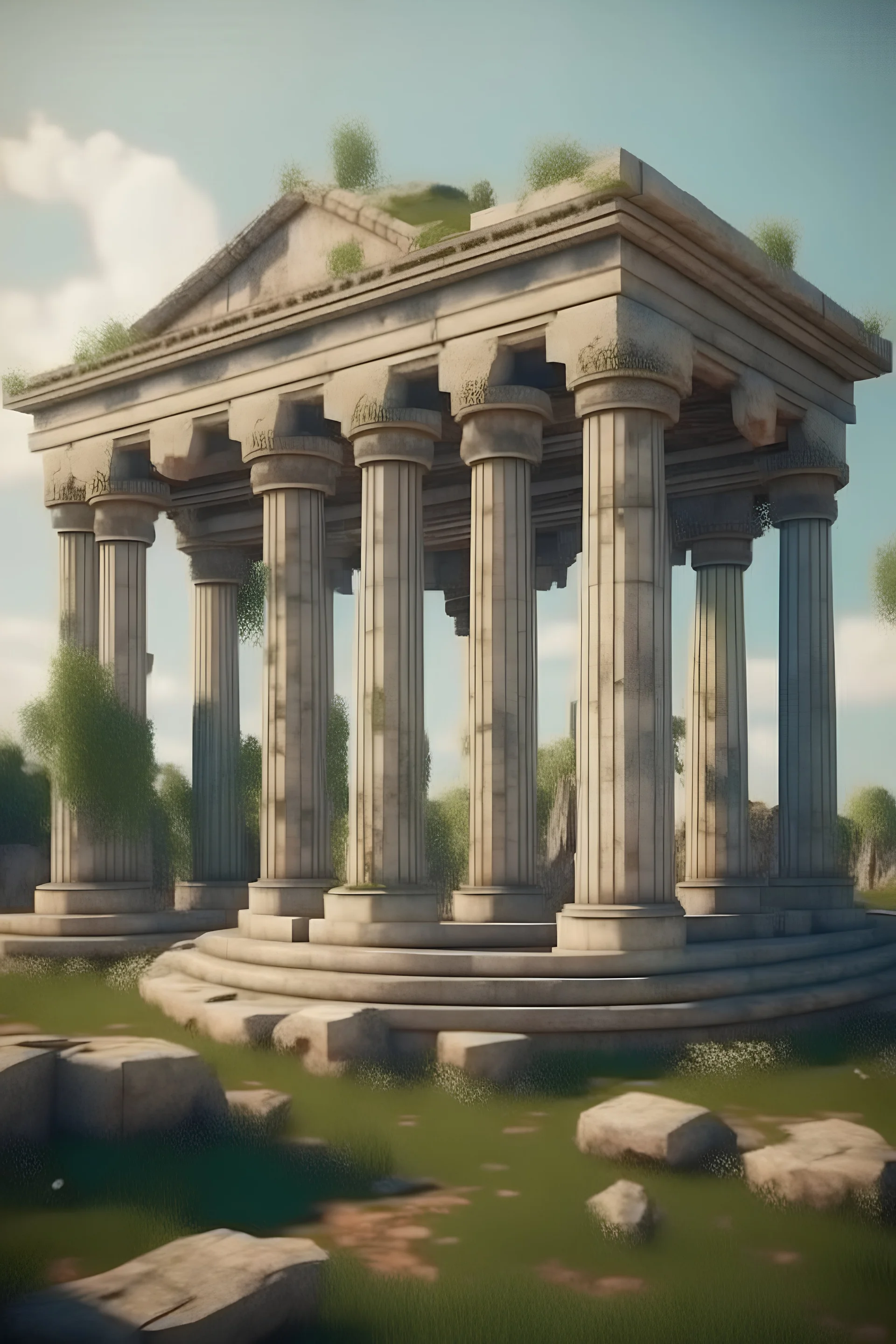 old ancient abandoned temple in ruins roman columns circular