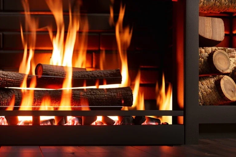 Log Cabin interior livingroom fireplace