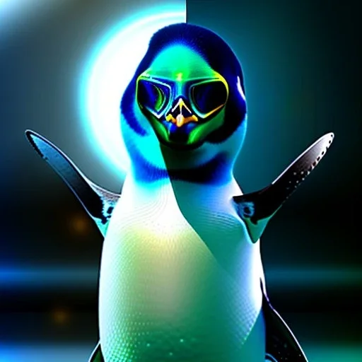 I want a penguin done in the style of the Naʼvi characters from the film Avatar.