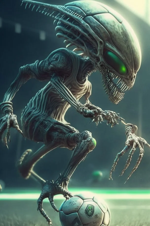 Alien playing soccer ,highly detailed, artstation, sharp focus,4k