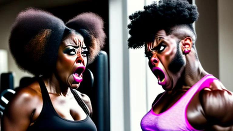 angry black lady screams while talking to Tyrone somewhere else using workout machine on the phone