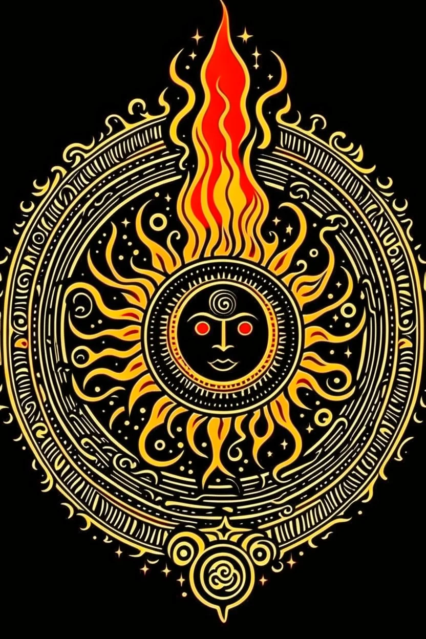 European pagan symbol Black sun art with fire