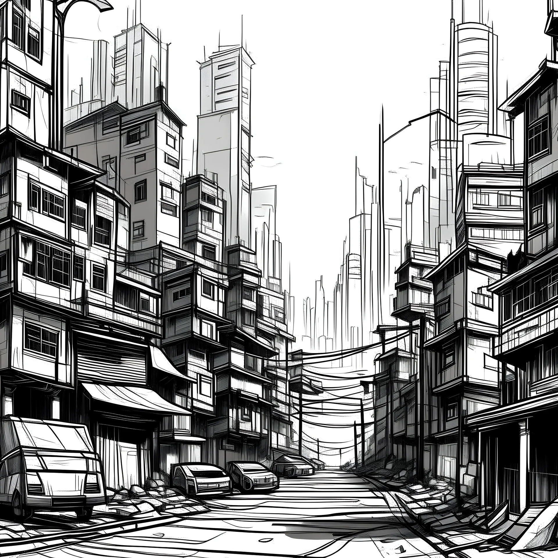 Draw Urban city black and wite