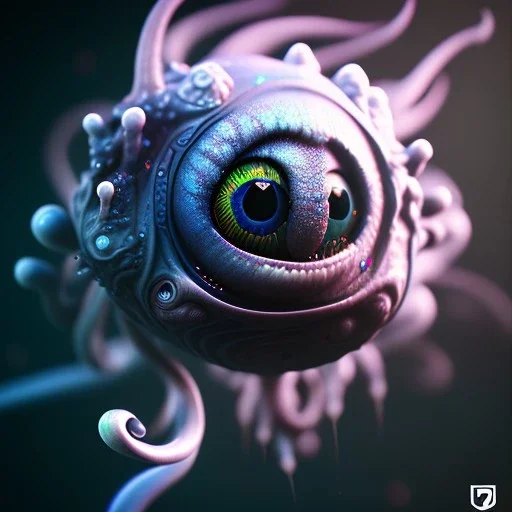 Cute fluid ink creature, big black eyes, unreal engine 5, 8k resolution, photorealistic, ultra detailed