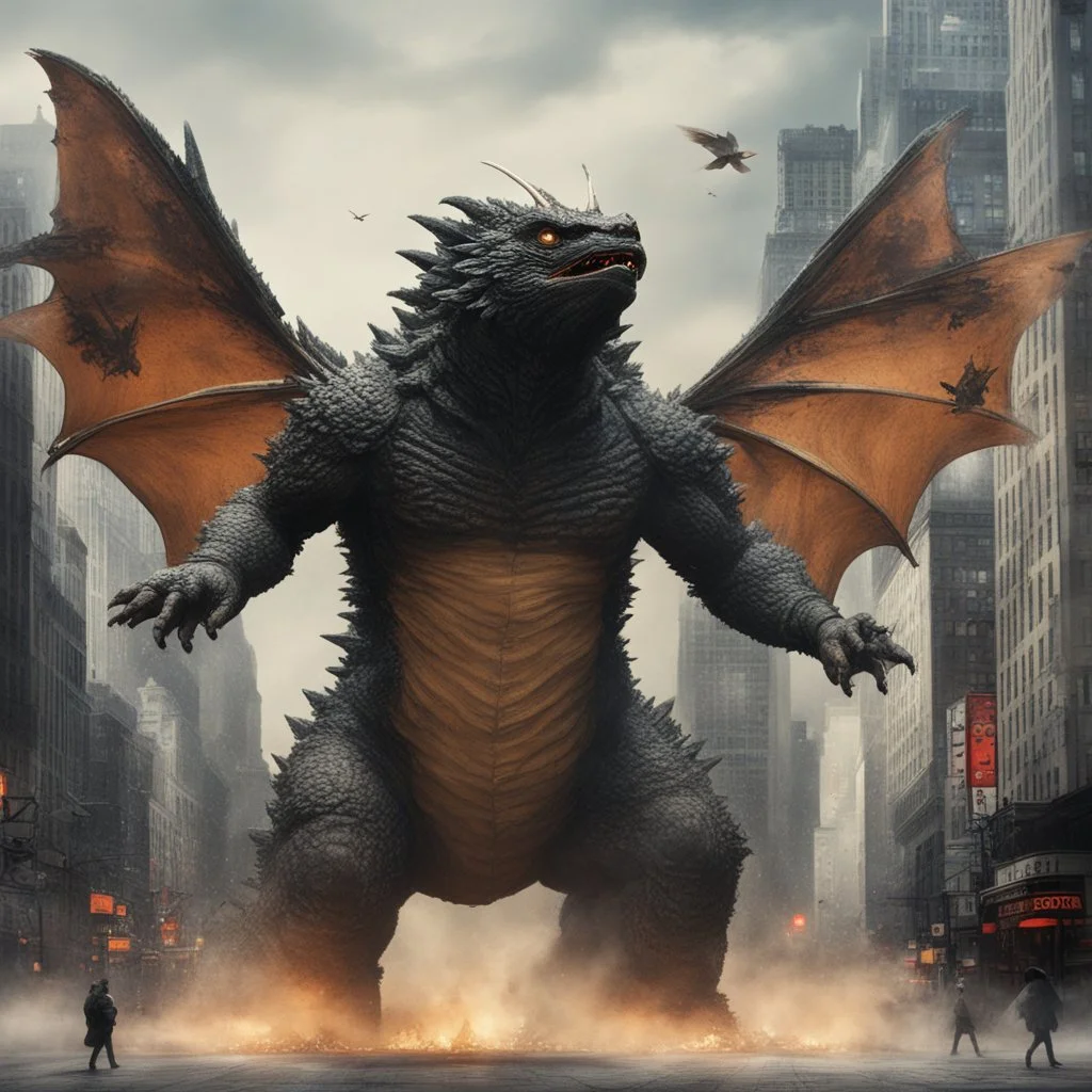 godzilla fighting mothra in new york in the style of leonardo da vinci