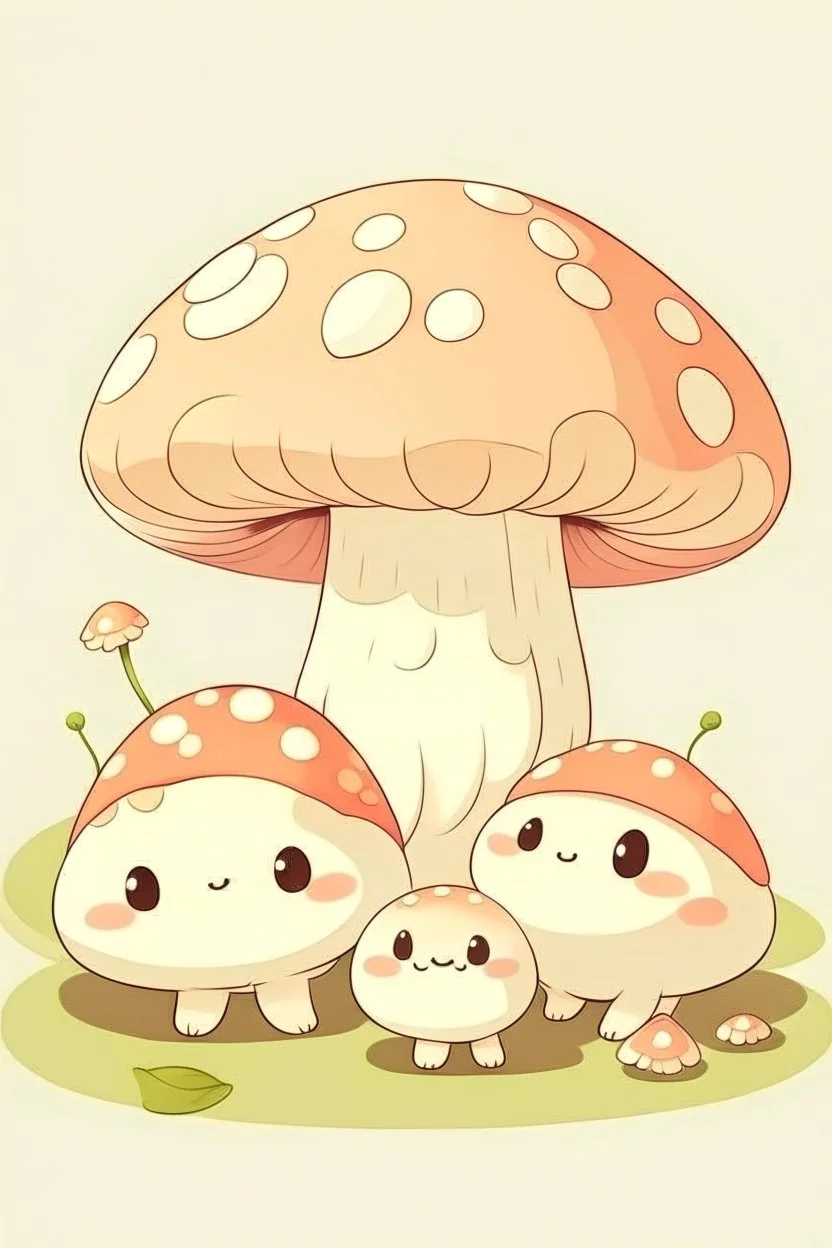 Cute mushroom, soft colors, baby mushroom and mama mushroom