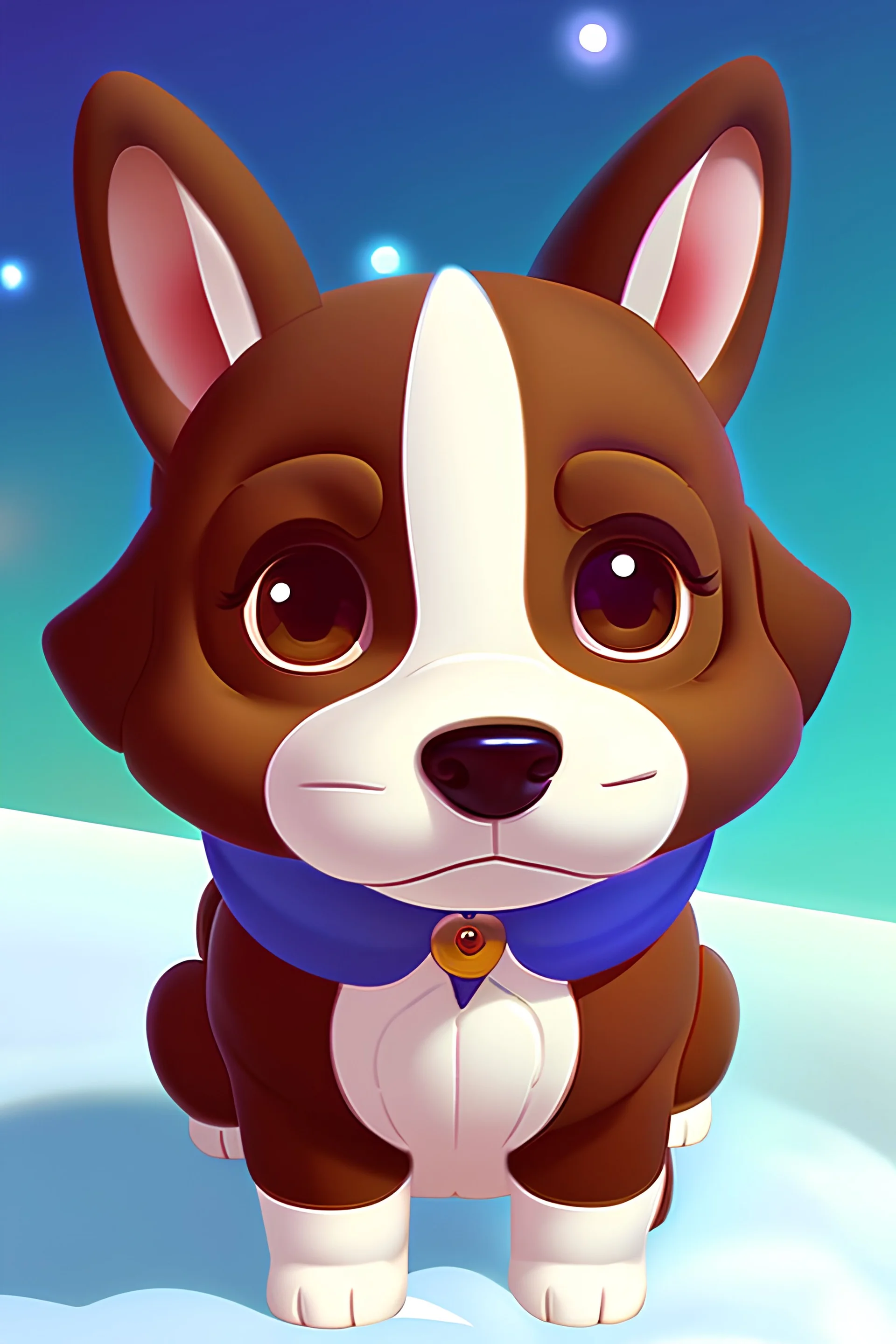 cute, adorable, Q-style cartoon puppy with a big head, small body, big floppy ears like wings, shiny big eyes, and snow-white fur.