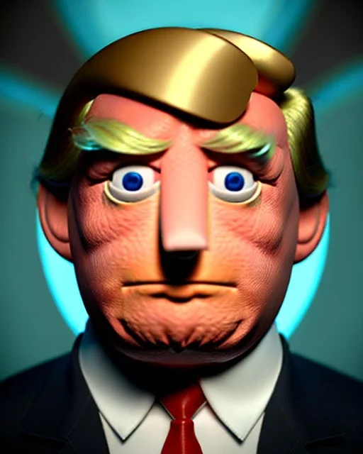 Waist up Portrait, Donald trump muppet, Sesame Street style, retro style, unreal engine 5, god lights, ray tracing, RTX, lumen lighting, ultra detail, volumetric lighting, 3d.