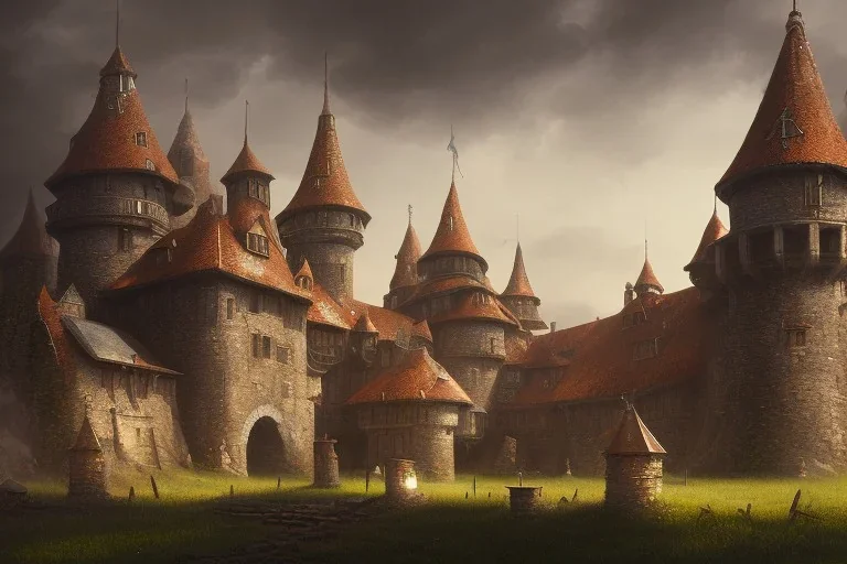 a rough medieval settlement, iron ,iron, iron, fantasy, d&d, concept art, sharp focus, trending on artstation, digital painting, midday, sunny, beautiful