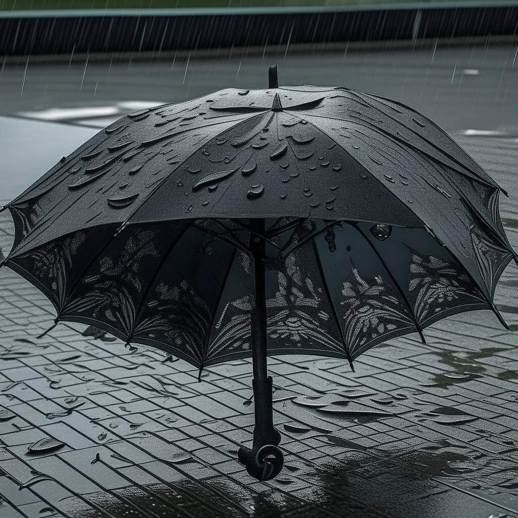 disformed umbrella in the rain