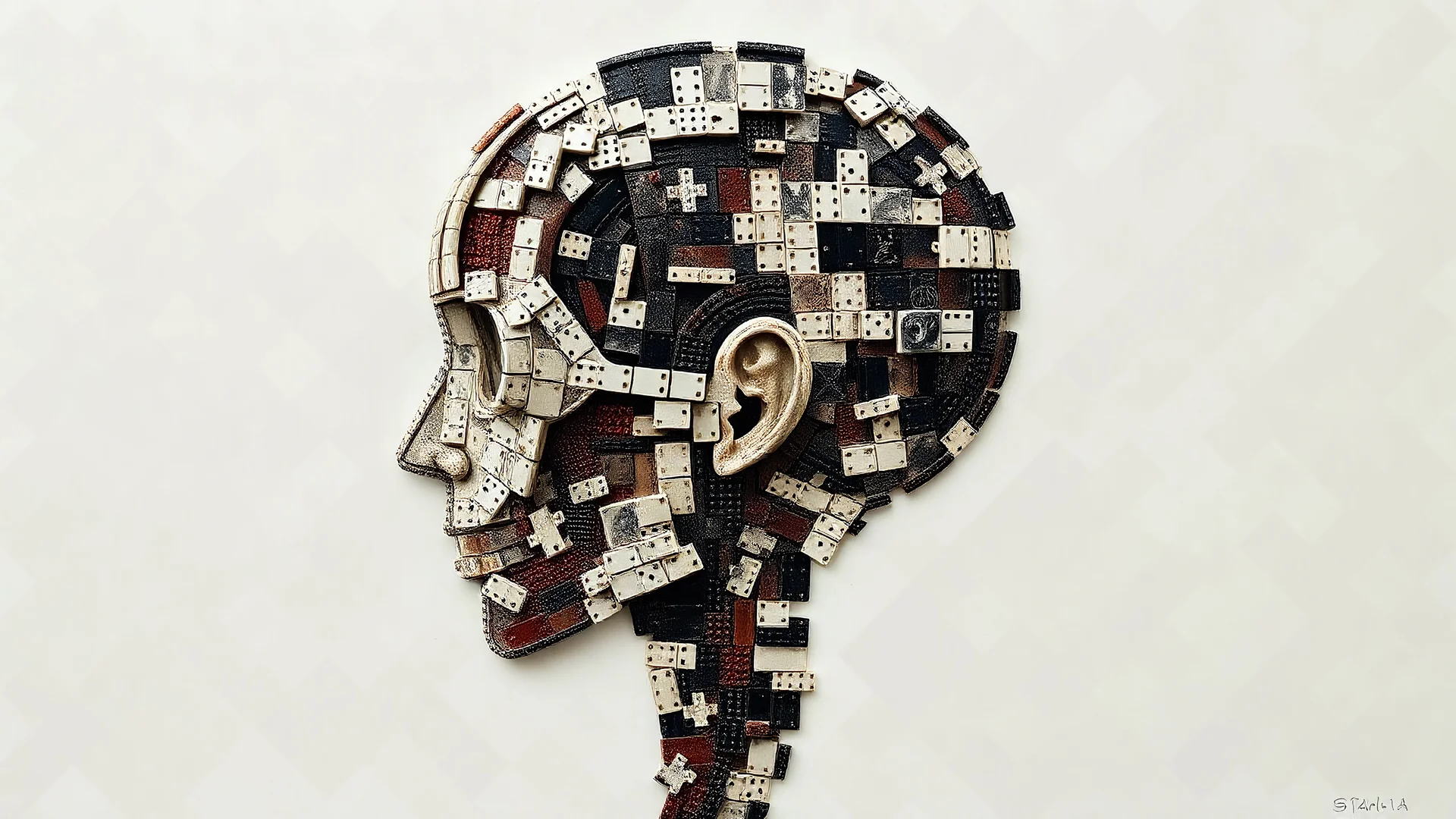 the anatomy of a human head made of domino pieces and shels an ultrafine detailed painting by James jean octopath traveler Behance contest winner vanitas angular altermodern surreal