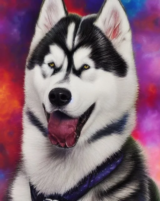 Hermoso perro Husky Siberiano con traje y corbata máximalista intrincado detallado impactante obra de arte impresionista 4k