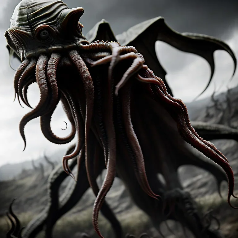 Cthulhu vertical black and grey realistic