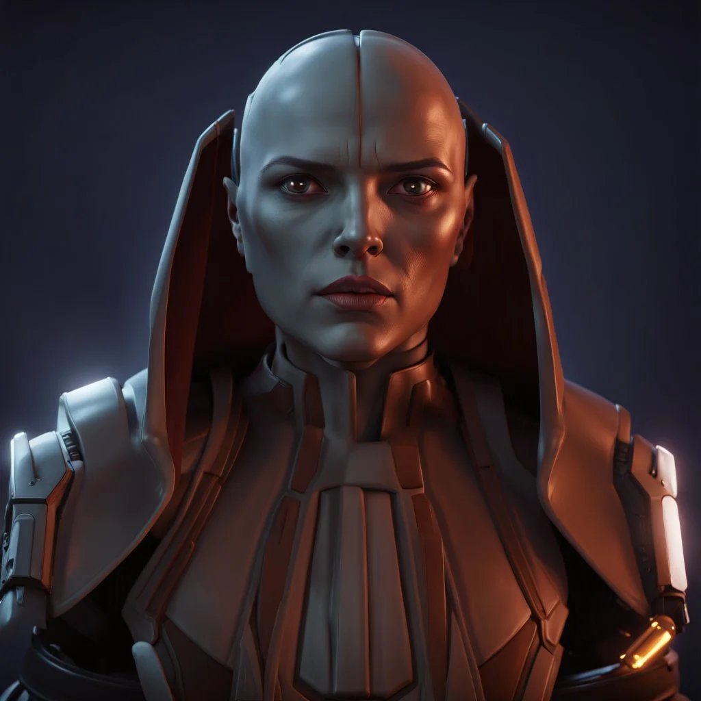 a bold and heroic bald male Corellian pilot in black and metallic grey First Order special forces gear meets a female Jedi Master in ancient, mystical temple, hyperdetailed, dynamic lighting, hyperdetailed background, 8k resolution, volumetric lighting, light skin, fully symmetric details