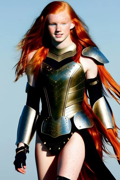 (strikingly beautiful 16 year old charming teen girl:1.2) with (long ginger hair:1.1) and (freckles:1.2) wearing (skimpy leather fantasy armour with halter top and thong:1.3) and (medium cleavage:1.2), tracing, ambient light, highres, (hyperrealistic:1.2), (perfect face:1.1) intricate (high detail:1.1) body, beautiful detailed eyes, plump lips, fantasy theme, Model hash: ddc3021b