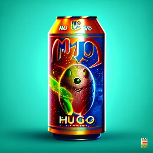 текст "Hugo" на банке газировки, кислотные цвета