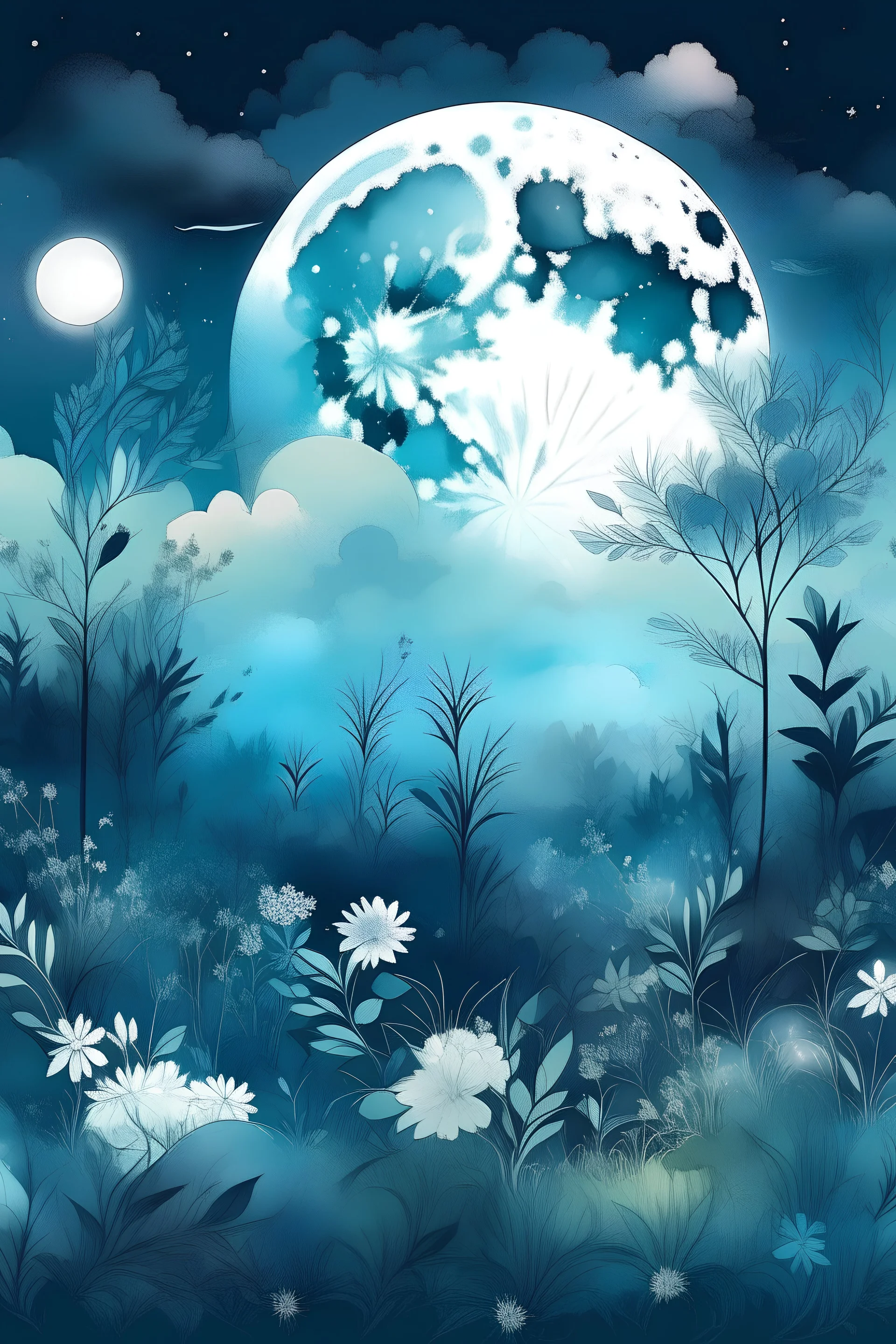 This digital graphic is perfect for your DIY projects and creative ideas! It features a beautiful sky with the atmosphere of the moon and light shining through the plants.