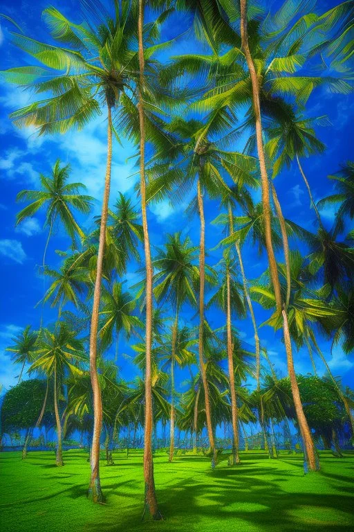 A coconut trees in Indonesia with cleat blu sky. Impresionisme abstract art