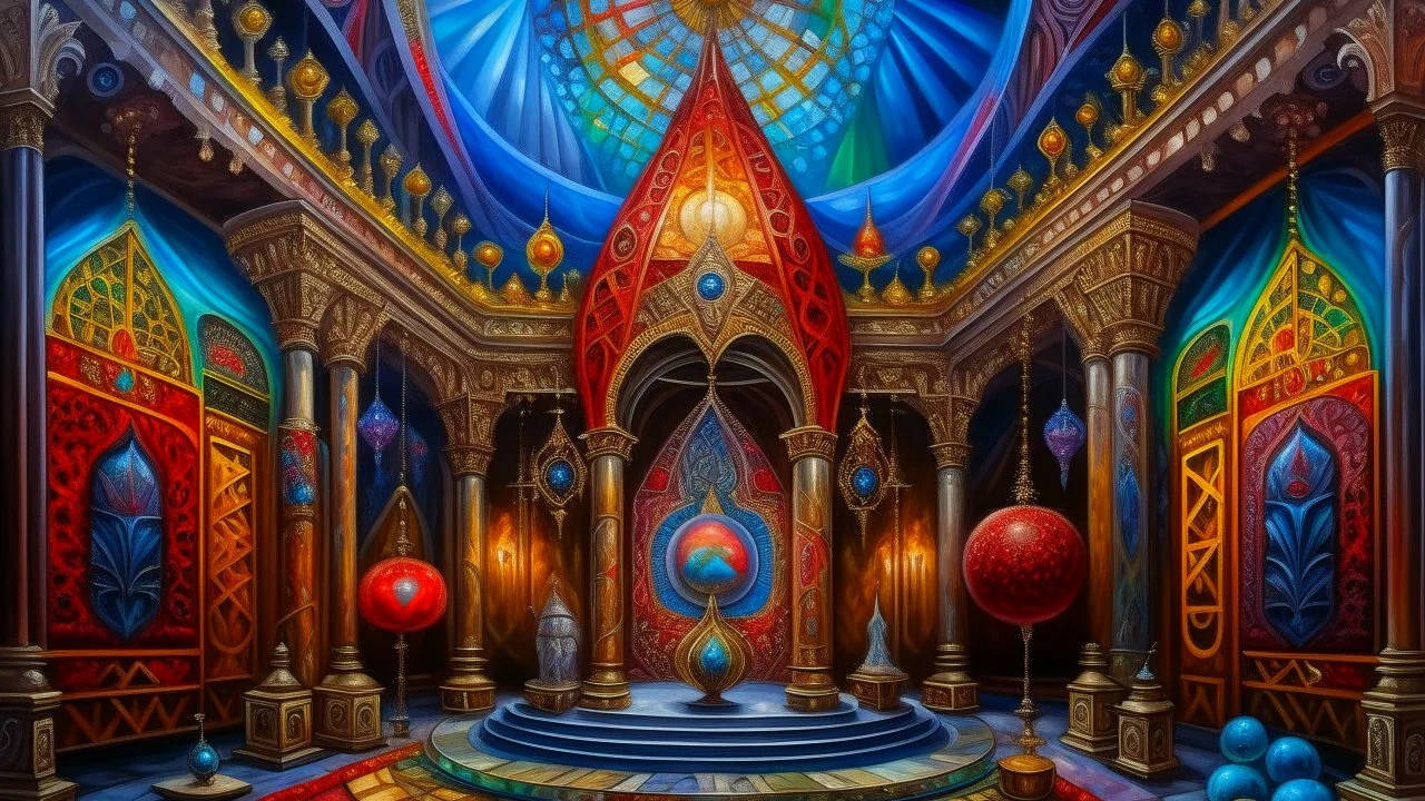 Oil painting, majestic, festive, divine, fantasy world, restrained, geometric, beautiful composition, exquisite detail