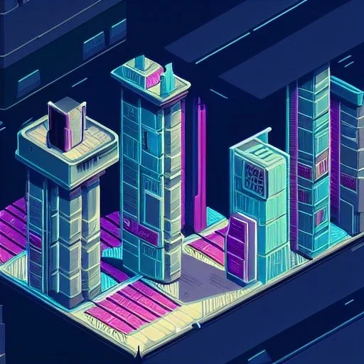 cyberpunk city, walls, high detail, isometric