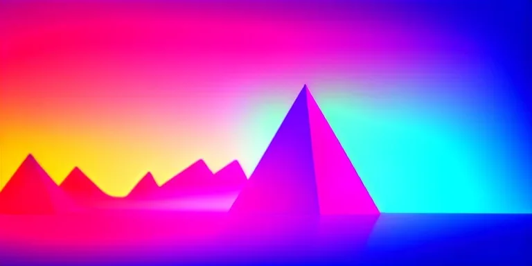 3d rendering. Abstract futuristic neon background. Fantastic landscape with glowing geometric triangular frame and mountains